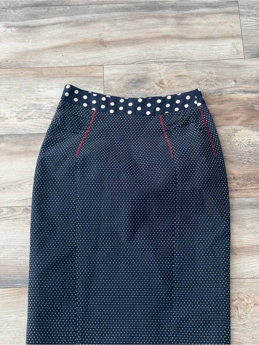 Anthropologie Yoana Baraschi Pencil Skirt In Navy White Red Stitching Size 8